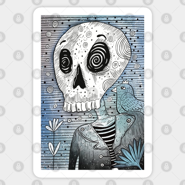 Skull and blue bird Sticker by Douwannart